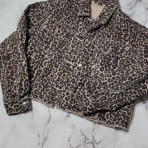 Free People Cheetah Print Denim Jacket - Picture 2 of 5